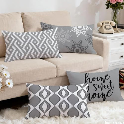 Hexagram Throw Pillow Covers 12x20, Gray Outdoor Pillow Covers Set of 4 - color: Grey, size: 12" x 20" (Pack of 4)
