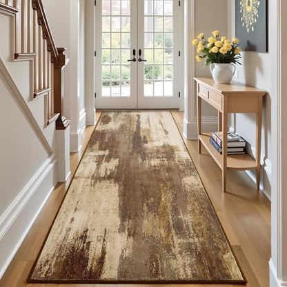 Kelarea Washable Runner Rug 2.6x8, Non-Slip Low Pile Abstract Brown - color: Brown, size: 2'6" x 8' (Rectangular)