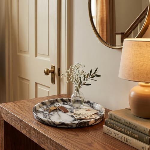 10" Round Calacatta Natural Marble Tray for Jewelry Perfume Home Decor