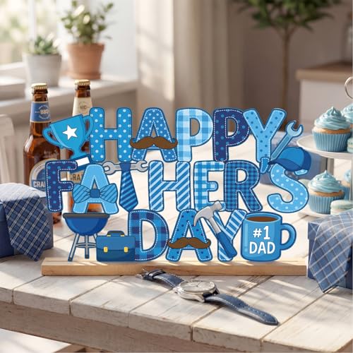 Roowest Metal Happy Father's Day Tabletop Sign Decor with Wooden Base - style: Happy Father's Day