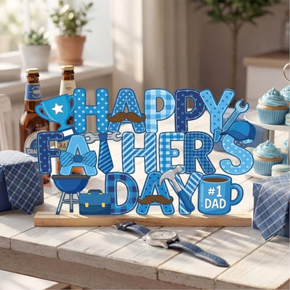 Roowest Metal Happy Father's Day Tabletop Sign Decor with Wooden Base - style: Happy Father's Day