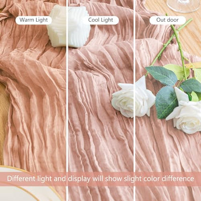 Cheesecloth Table Runner 10FT 12Pcs Dusty Pink Boho Gauze Sheer Runners - color: Dusty Pink, size: 12 Pack