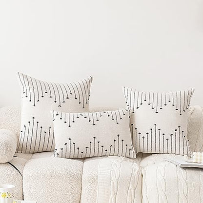LILEPOY Boho Throw Pillow Covers 12x20 Farmhouse Lumbar Couch Pillow case - color: Beige and Black, size: 20" x 12" (Pack of 2)