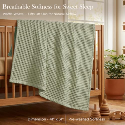 Threadmill Waffle Swaddle Blanket, Rayon Derived from Bamboo, Sage Green - color: Sage Green, size: Swaddle (41" x 37")