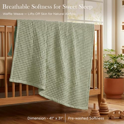 Threadmill Waffle Swaddle Blanket, Rayon Derived from Bamboo, Sage Green - color: Sage Green, size: Swaddle (41" x 37")