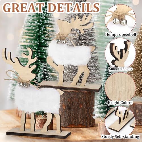 COCHIE Cute Christmas Tiered Tray Decor Indoor, Wooden Reindeer Christmas Tabletop Decorations and Xmas Tree Centerpiece, Reindeer Sign Standing Elk Decor for Home Party Decorations (Fur) - style: Fur