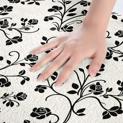 jejeloiu Retro Bathroom Rugs Floral Bath Mats 20"x32" - color: Black and White, size: 1'8" x 2'8" (Rectangular)