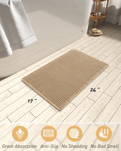 Upgraded Waffle Bath Mat Ultra Absorbent Non Slip Bathroom Mat, 17" x 24" - color: Brown, size: 17" x 24"