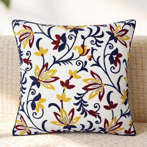 Paisley Floral Embroidered Pillow Covers 18x18 Inch Set of 1 - color: Paisley Garden