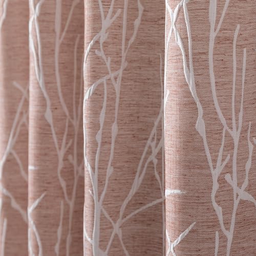 Boho Terracotta Curtains 84 Inch Length for Living Room Darkening 2 Panel Back Tab Pocket Linen Textured Branch Patterned Light Filtering 50% Blackout Rust Drape for Bedroom 52x84 Long 7 FT Brick Red - color: Terracotta, size: 52"W x 84"L (Pack of 2)