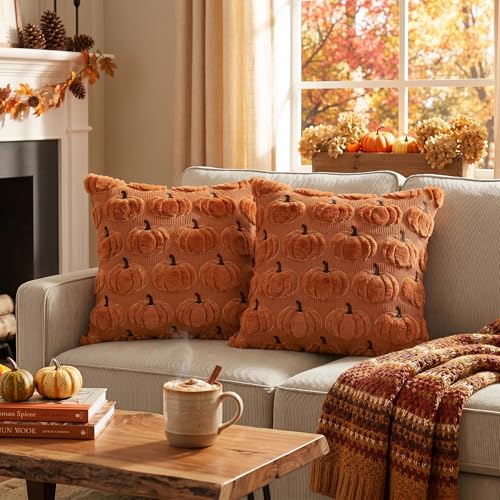 AVOIN colorlife Caramel Fall Pumpkin Throw Pillow Covers 20x20 Inch - color: Caramel, size: 20" x 20" (Pack of 2)