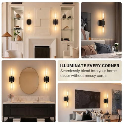 civaca Peel and Stick Wall Sconces, Black Battery Operated Wall Sconce