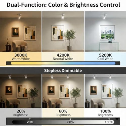 Magnetic Rechargeable Picture Light 2 Pack, Wireless Art Spotlight with Remote & Touch Control, 3 Color Temps Dimmable Wall Light, 2000mAh Battery Accent Lighting for Painting, Gallery, Display - color: White