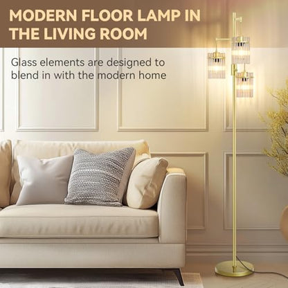 Crystal Gold Glass Tree Floor Lamp for Living Room for Farmhouse Industrial - size: 66 inch Tall Gold