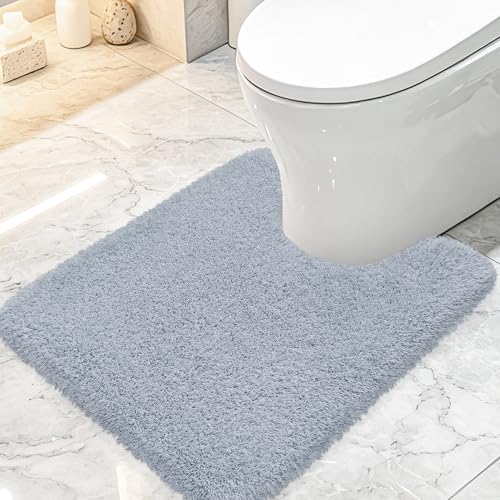 Toilet Rugs U-Shaped 24"x20", Absorbent Contour Bath Rug - color: Blue Grey, size: 24" x 20"(U-Shape)