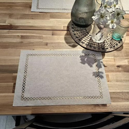Placemats Set of 6 for Dining Table with Hollow Edge Design- Table Mats 12x 18 Inch, Cloth Place mats Machine Washable (Beige 6pcs) - color: H-beige, size: 6 pcs