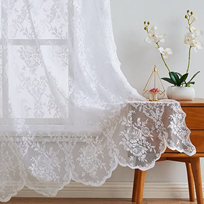 Warm Home Designs White Lace Curtain Panels with Valances. L White 96 - color: White, size: 54"W x 96"L (Pack of 2)