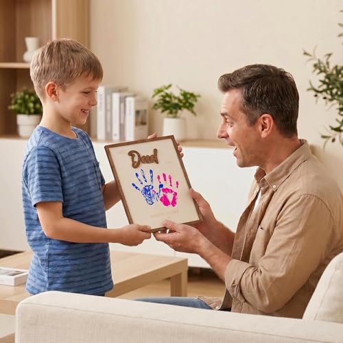 10" Best Dad Ever Hands Down DIY Frame Hand Print Kits, Personalized Father Day Craft for Dad from Kids, Family Handprint Keepsake for Daddy, Papa from Son Daughter - color: Brown
