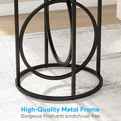 LITTLE TREE 20” Round End Table with Thick Wood Top，Modern Sofa Side Table with Gold O-Shaped Base, Midcentury Accent Table Cocktail Table Nightstand for Living Room Bedroom - color: Rustic Brown+black