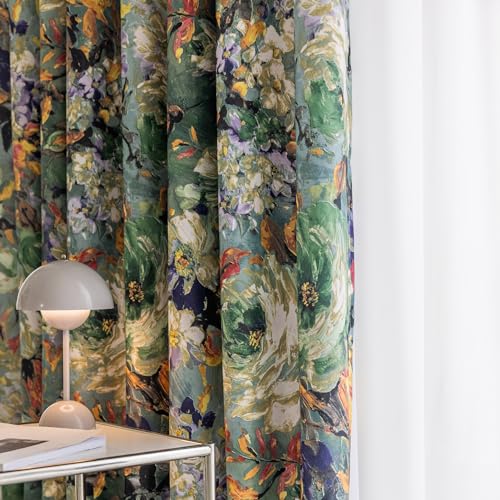 SUOUO Vintage Dark Green Floral Blackout Curtains 84 Inches 2 Panels - color: Grommet-green, size: 52"W x 96"L (Pack of 2)
