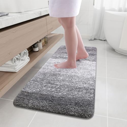 Arotive Microfiber Bathroom Rugs, Shaggy Soft Absorbent Bath Rug, 47x20 - color: Grey, size: 47" X 20"