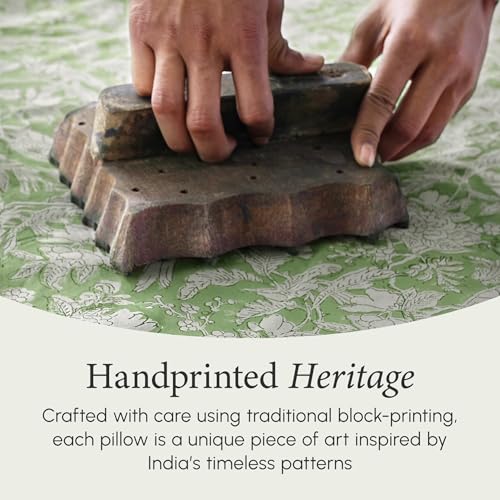 CPC Olive Green Block Print Ruffle Pillow Cover 16x16 Inch, Pack of 2 - color: Olive Green, size: 16" x 16" (Pack of 2)