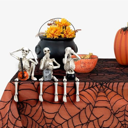 Halloween Skeleton Statue Set of 3, See Speak Hear No Evil Figurines - color: White