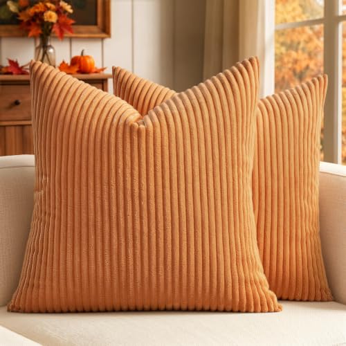 MIULEE Fall Soft Corduroy Throw Pillow Covers Set of 2 16x16 Burnt Orange - color: Burnt Orange, size: 16" x 16" (Pack of 2)