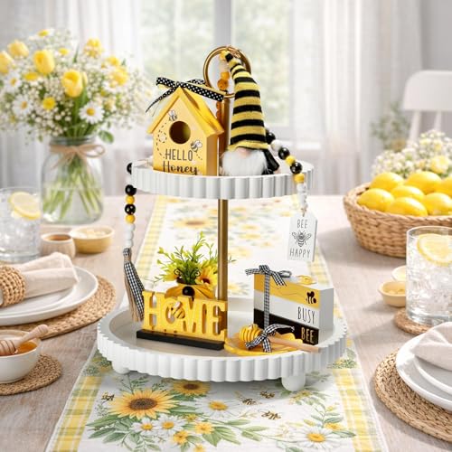 Spring Decorations for Home 8 Pcs Summer Bumble Bee Tiered Tray Decor Set - color: Bee
