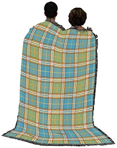 Pure Country Weavers Plaid Blanket Freshwater - Patterns Gift Tapestry Throw Woven from Cotton - Made in the USA (72x54) - color: Freshwater