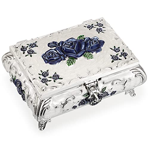 Hipiwe Vintage Metal Jewelry Box Christmas Birthday Gift for Women - color: White, size: Large
