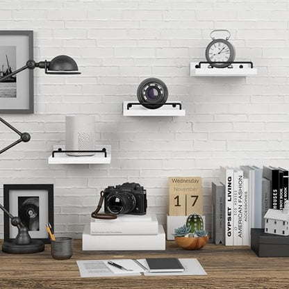 RYOFOBETTO Small Floating Shelf, 6 X 6 Inches Farmhouse Wall Shelves for Living Room, Bedroom, Picture Frames, Plants, Kitchen, Set of 3 (White and Black) - color: White and Black, size: 6"