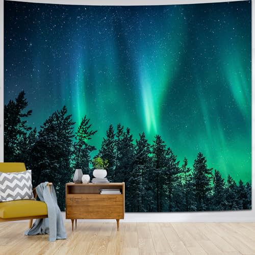 Atrippy Northern Lights Forest Wall Tapestry for Bedroom Living Room, Nature Starry Night Calming Aurora Borealis Wall Hanging, Winter Space Tapestry Ceiling Decor for Dorm Men 51"X60" - color: B Forest Tapestry, size: 60"L x 51"W