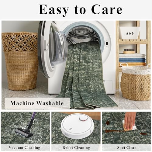 3x7 Washable Kitchen Runner Rug Non-Slip Boho Dark Green Throw Carpet - color: Dark Green, size: 3' x 7' (Runner)