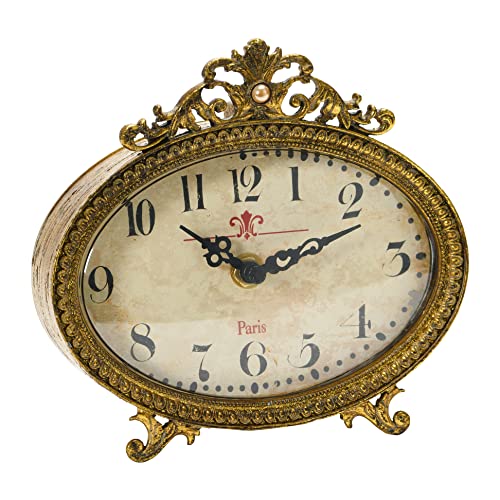 Creative Co-Op Distressed Pewter Mantel Clock, Gold Finish - color: Gold