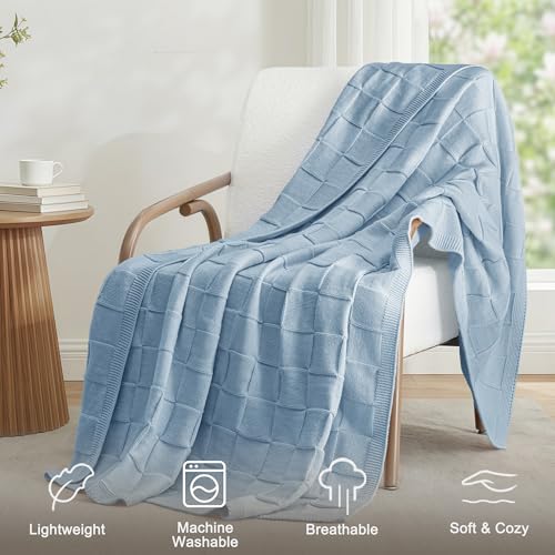 Whale Flotilla Checkered Knit Throw Blanket for Couch, Blue - color: Blue, size: 60x80 Inch