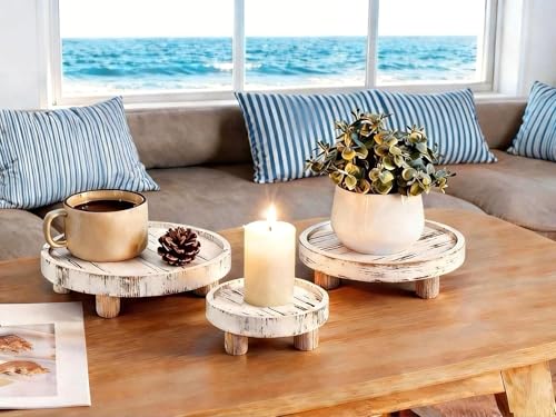 3 Pcs Wooden Risers for Display Round Pedestal Stand - color: White