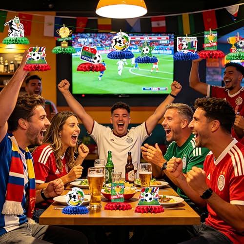 Soccer Honeycomb Centerpieces - 9PCS Soccer Party Decorations, Soccer Game Party Supplies Table Decor for Birthday, 2026 International Soccer Match - style: Soccer