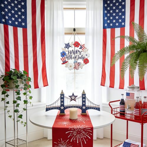 Wood Wreath for Front Door Porch Window Wall Hanging Decor (Patriotic) - style: Patriotic