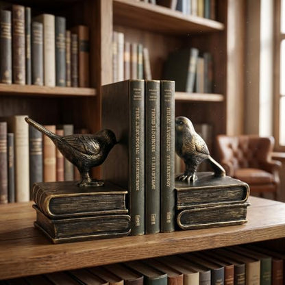Dosker Bird Decorative Book Ends for Shelves (Retro Bronze)
