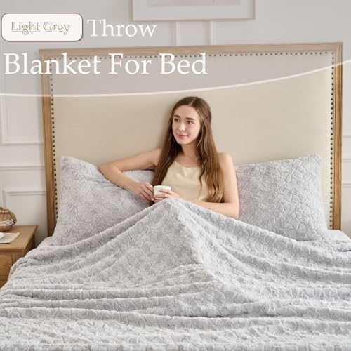 Faux Fur Rabbit Throw Blanket,Super Soft Plush Thick Warm Blanket,Fuzzy Luxury Plush Decorative Blanket for Couch Bed Sofa-Light Grey(50 * 60inch) - color: Light Grey, size: 50*60 inch