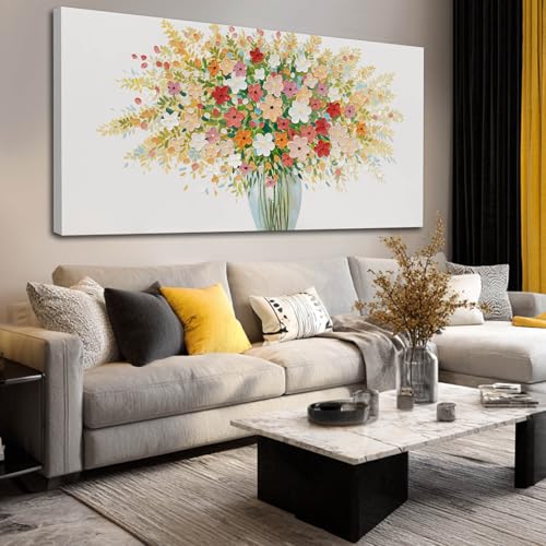 Ocevarin Botanical Wall Art Beige Wall Decor Vintage Vase Art Prints Rustic Floral Canvas Wall Art Colorful Artwork for Living Room Bedroom Kitchen Home 29x58 Inch - color: Colorful, size: 58"L x 29"W
