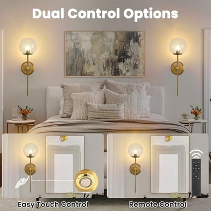 Globe Battery Operated Sconce Set of 2 with Clear Glass Lampshade - color: Gold-Clear