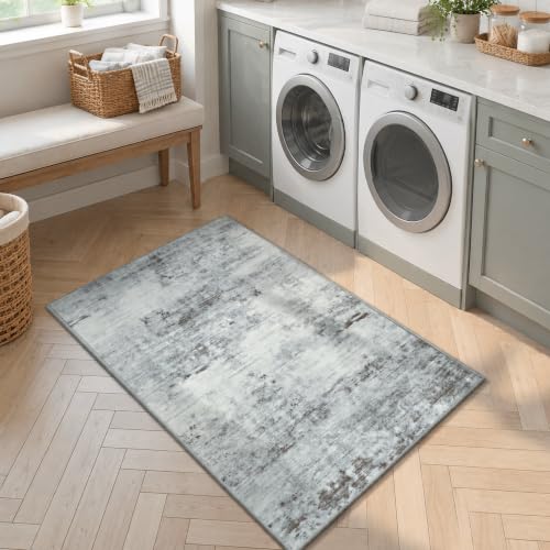 Toneed Washable 2x3 Grey Area Rug with Non-Slip Backing for Entryway - color: Light Neutral Gray, size: 2' x 3' (Rectangular)