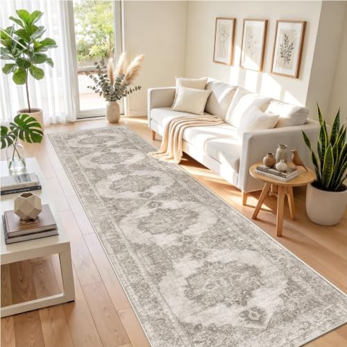Runner Rug 2x12 Washable Rugs: Vintage Hallway Kitchen Runner Non Slip Low Pile Rug Runner Soft Stain Resistant Indoor Carpet Runners for Entryway Hall Bedroom Bedside (Taupe, 2'x12') - color: Taupe, size: 2' x 12' (Rectangular)