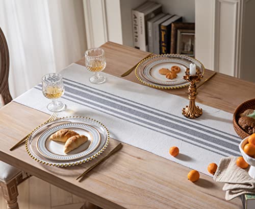 Boho Table Runner for Modern Farmhouse Decor, Dining Table décor 13 x 60 Inch Long with Handcrafted Tassels, Black and Beige Stripe Table Runner for Home Boho décor - color: Grey Beige, size: 13x60Inch