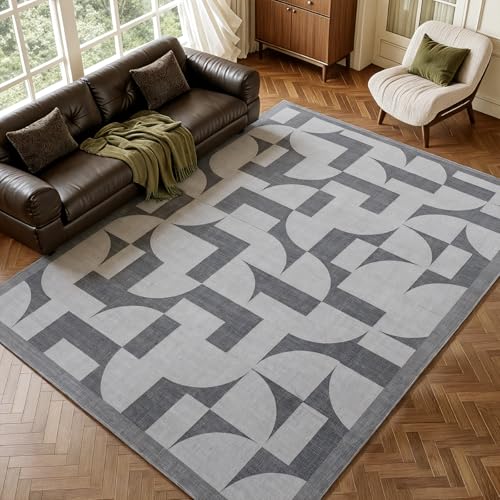 ThreadGlobe Abstract 5x7 Area Rugs Modern Geometric for Living Room, Grey - color: Grey Geometry, size: 5' x 7'