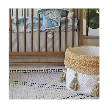 Crane Baby Fabric Round Nursery Storage Basket, Cotton & Jute , 13" x 12" - size: 13 x 12 Inches, style: Jute