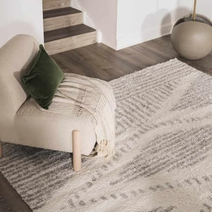 Hauteloom Winnebago Moroccan Farmhouse Living Room Bedroom Shaggy Area Rug - Bohemian Shag Rug - Plush High Pile - Southwestern Boho Soft Carpet - Grey, Off White, Beige - 6'7" x 9' - color: Gray, Cream / Gala, size: 6'7" x 9' (Rectangular)