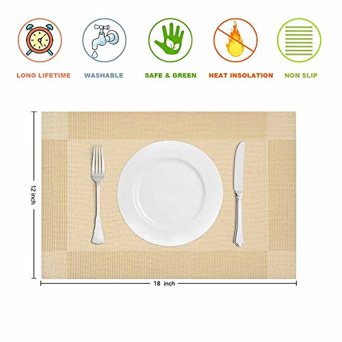 GIVERARE Placemats Set of 4, Heat-Resistant Woven Vinyl Placemat, Non-Slip Washable PVC Table Mat, Easy to Clean Premium Plastic Mats for Dining, Kitchen Table (Golden) - color: Golden